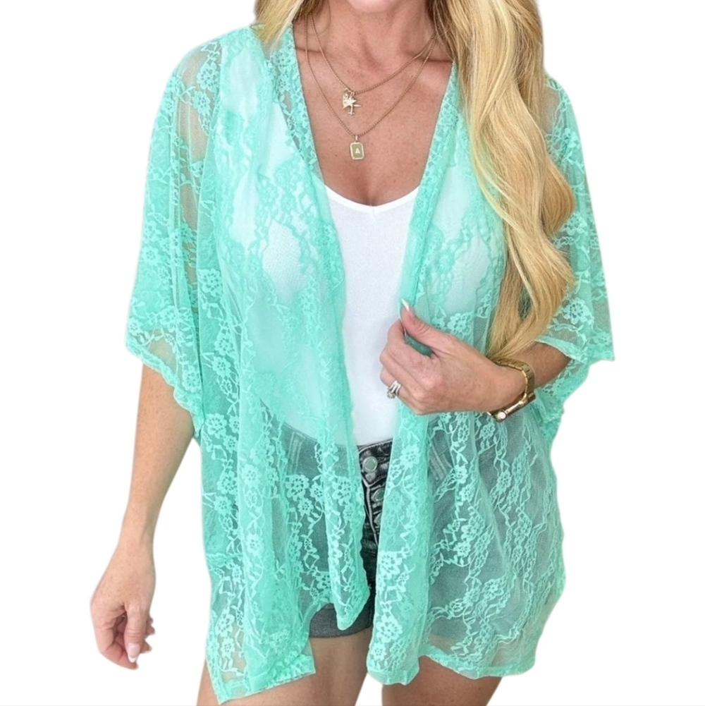 Sheer Lace Kimono Size 1X Open Front Beachy‎ Top NEW Cover-up Vacation Festival